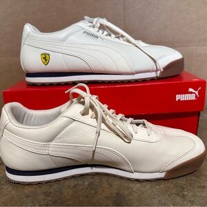 PUMA Ferrari Roma White Leather Sneakers with Ferrari logo